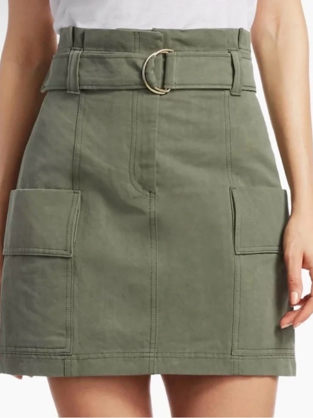 A.L.C. Size 8 Olive Green Cotton Linen Utility Cargo Mini Skirt High Waist Rise